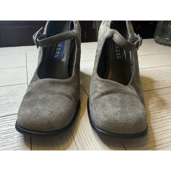 Bakers Vintage Tina Gray Suede Leather Mary Jane 4" Block Heel Shoes. Sz 7.5 M - Picture 6 of 11